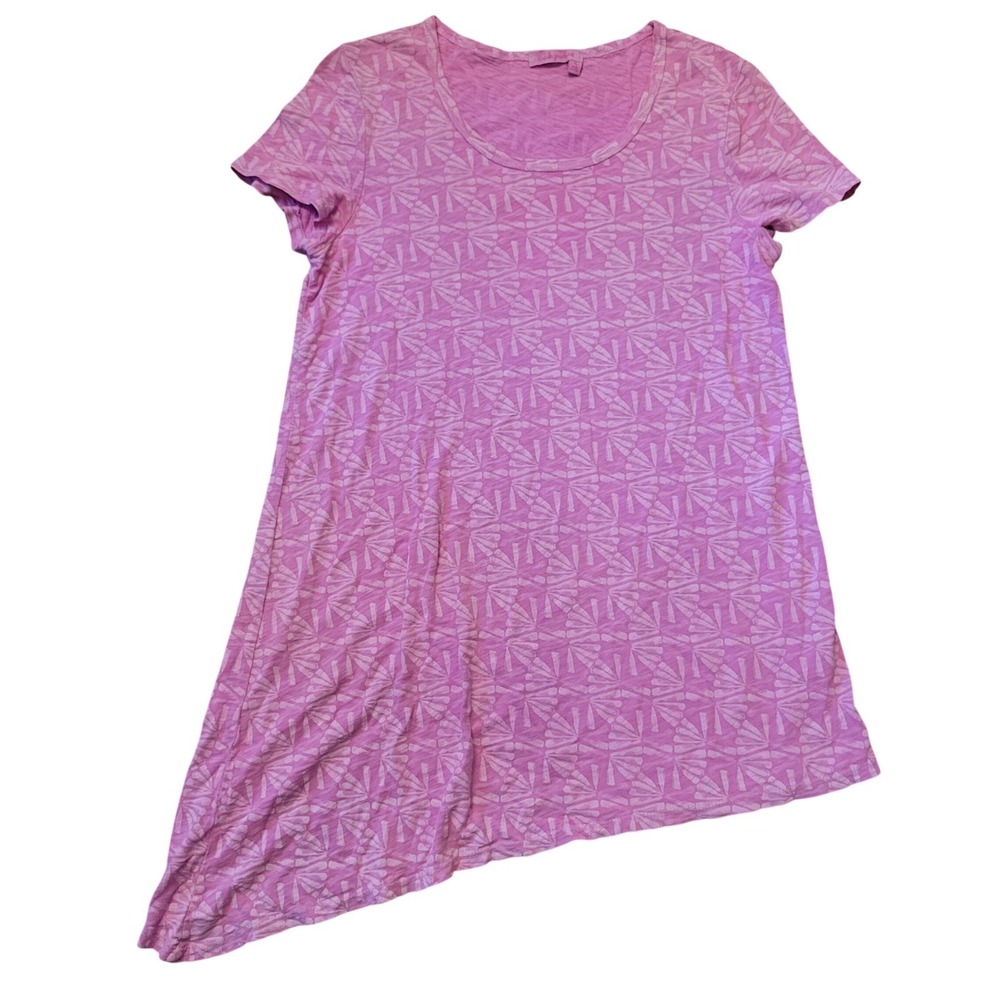 Fresh Produce XL Pink Cotton Asymmetrical Shell Print Tunic Top Beach SASHA